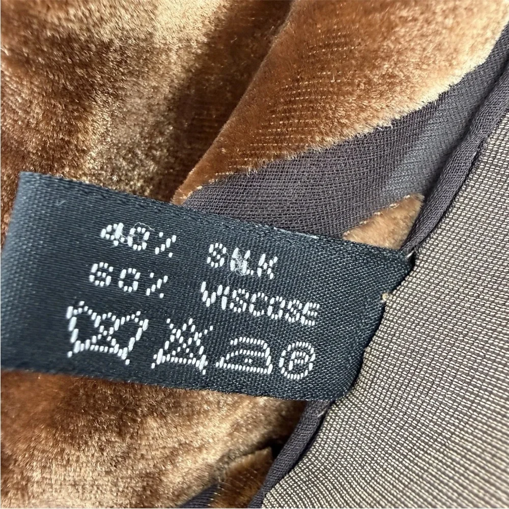 BASILE Scarf Silk Blend Velvet Burnout Brown Chevron Logo Wrap 17 x 60